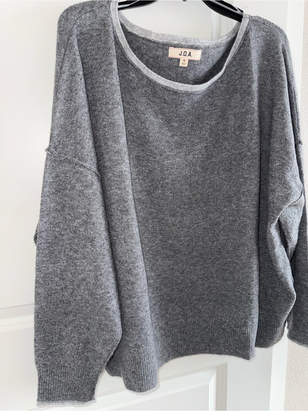 J.O.A. Women's Heather Gray Cozy Crew Neck Sweater